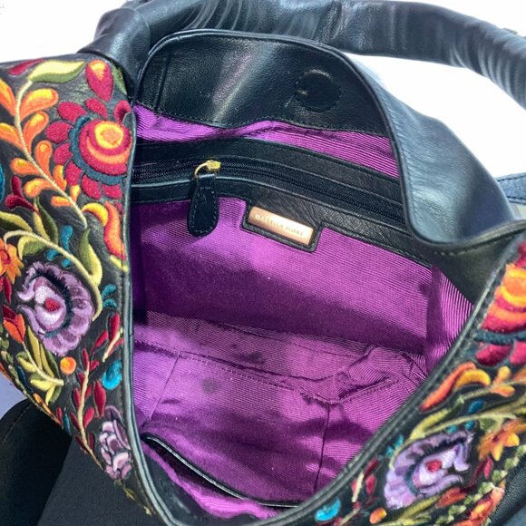 ISABELLA FIORE Embroidered Black Genuine  Leather Rachel Hobo Bag 15"w - Picture 11 of 15